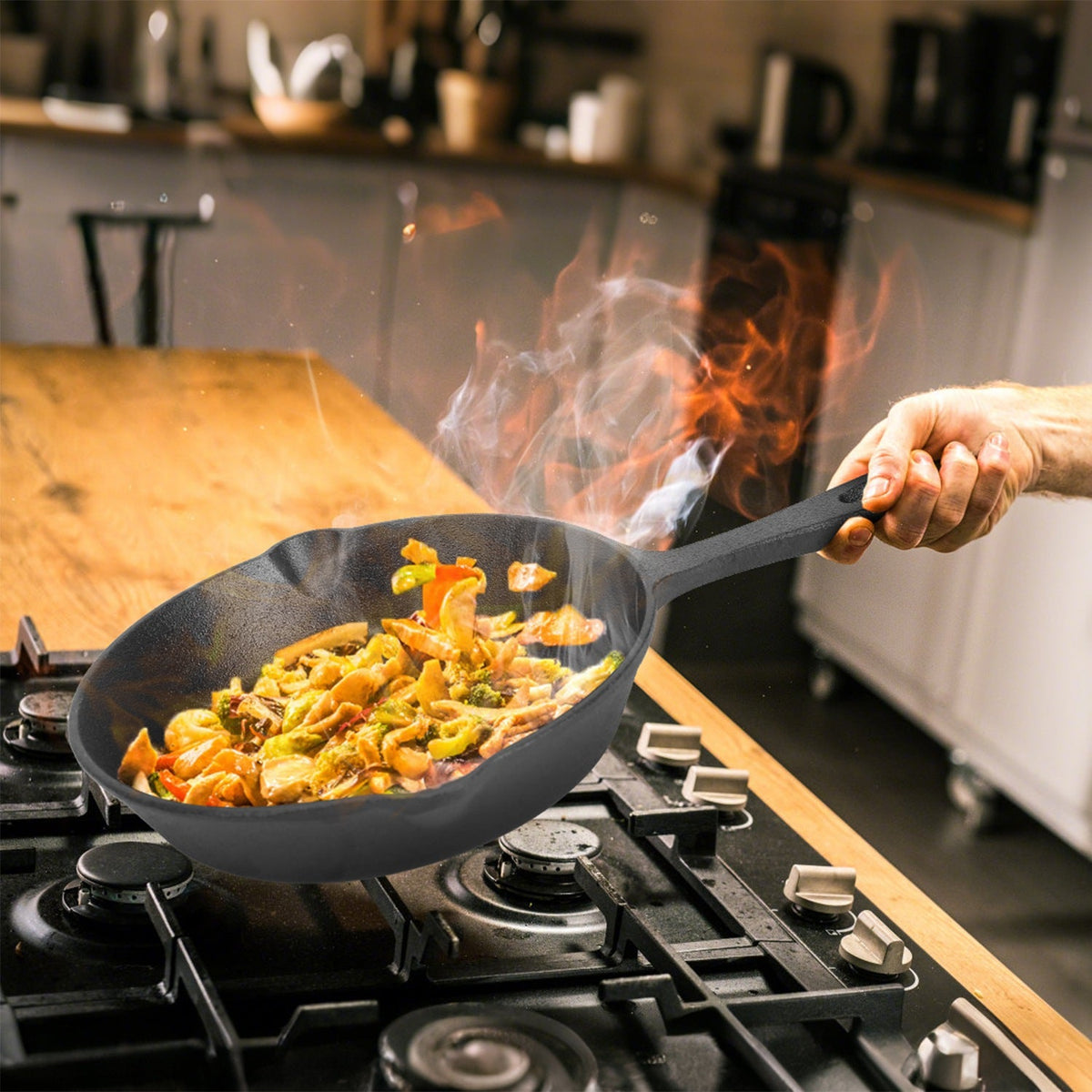 3Pcs Pre-Seasoned Cast Iron Skillet Set For Indoor Outdoor 6in 8in