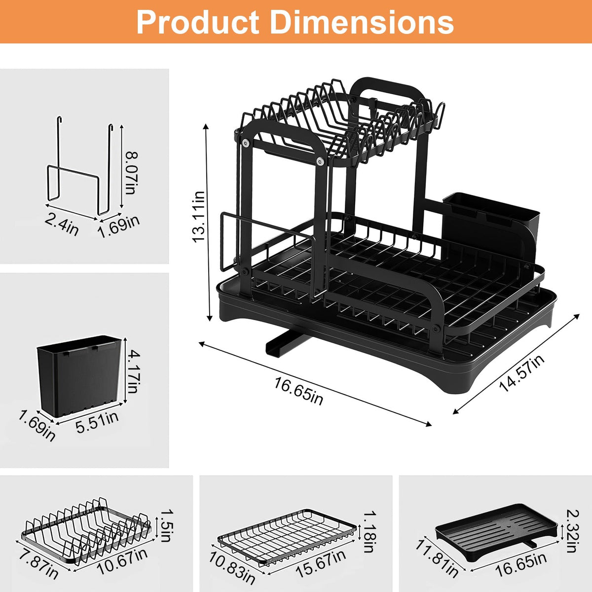 1Pc 2-Tier Dish Drying Rack For Kitchen Counter Space Saving
