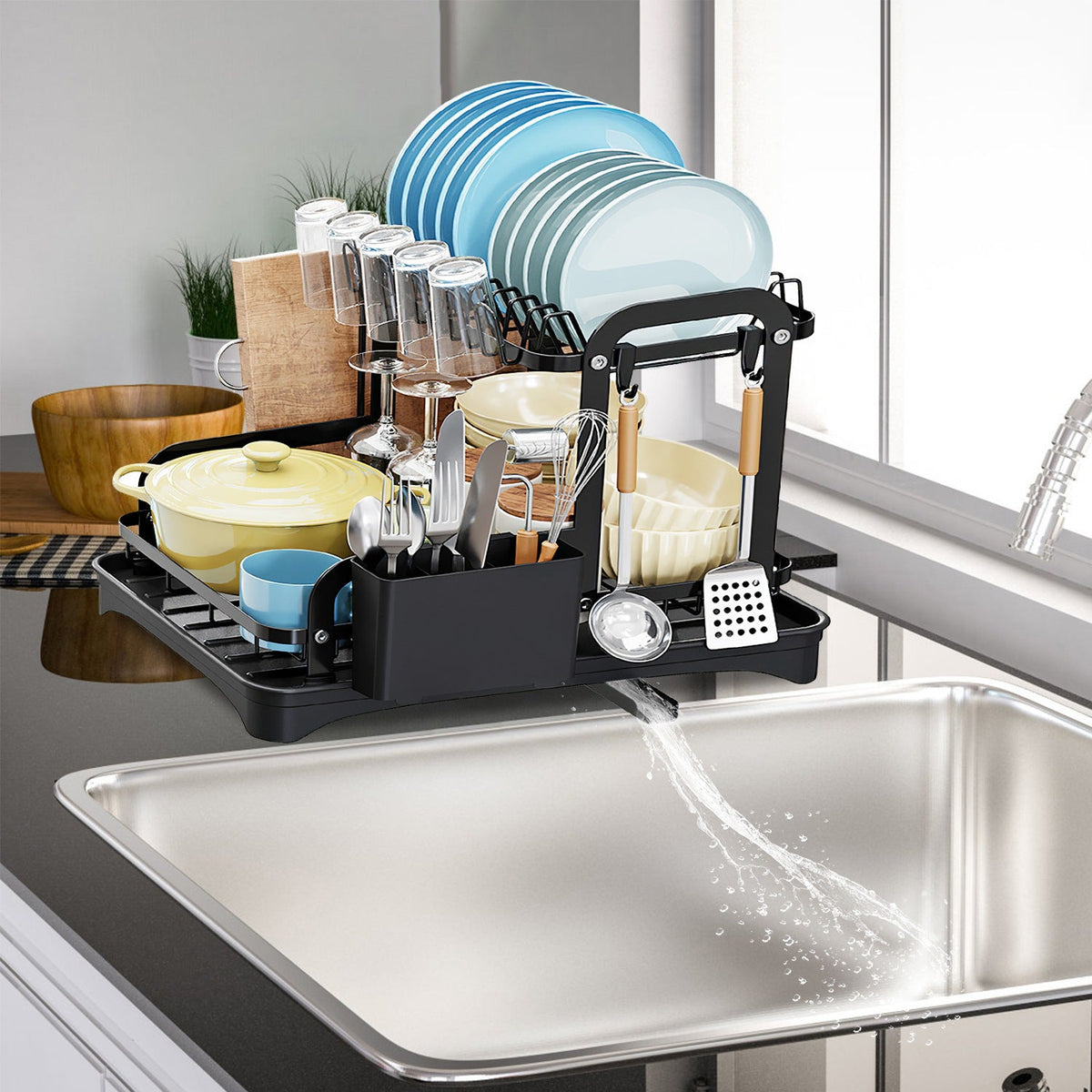 1Pc 2-Tier Dish Drying Rack For Kitchen Counter Space Saving