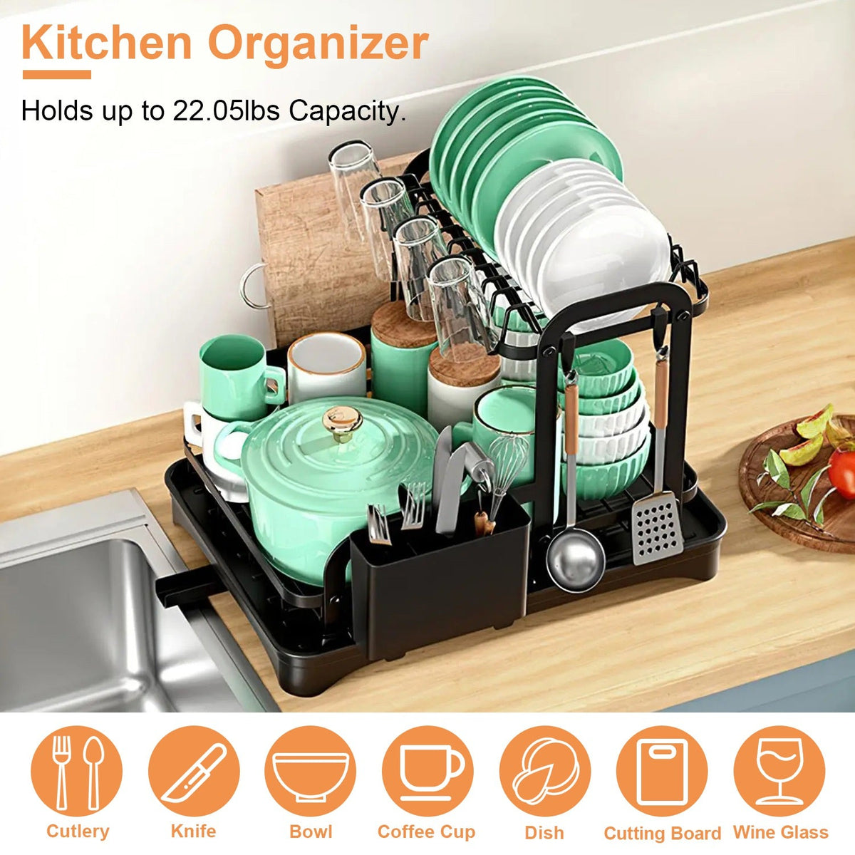 1Pc 2-Tier Dish Drying Rack For Kitchen Counter Space Saving