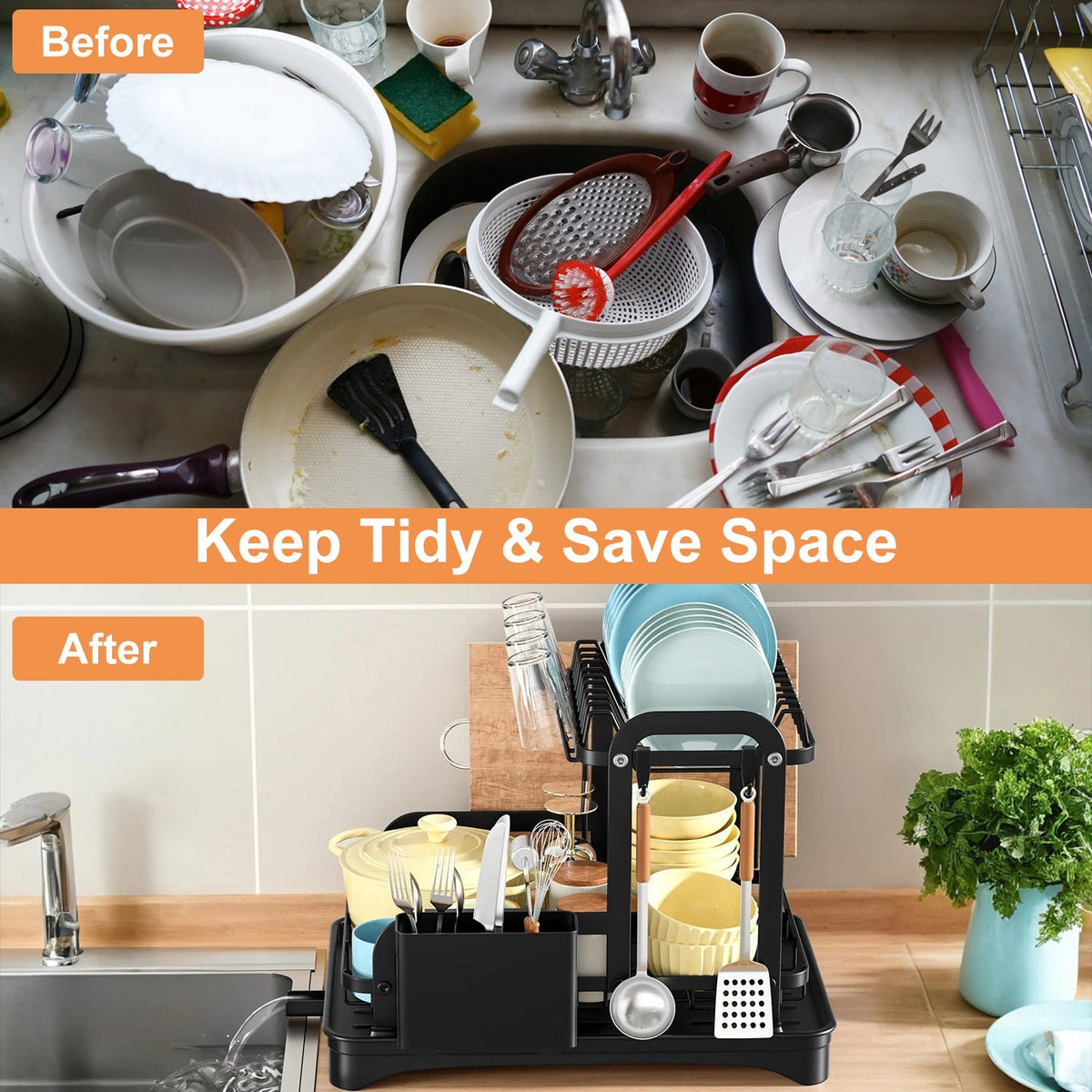 1Pc 2-Tier Dish Drying Rack For Kitchen Counter Space Saving