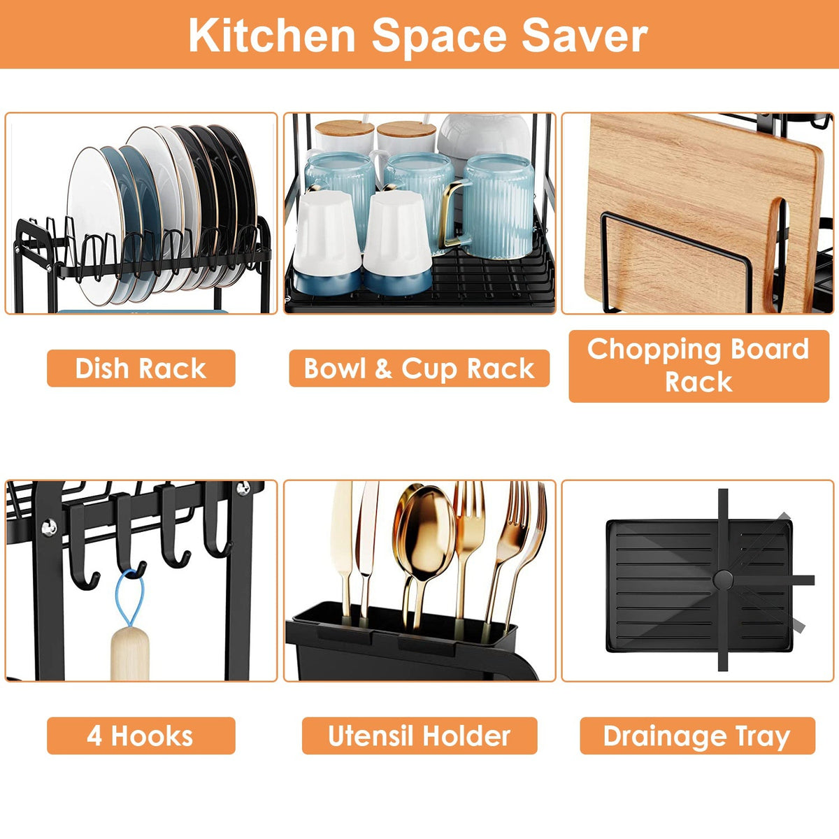 1Pc 2-Tier Dish Drying Rack For Kitchen Counter Space Saving