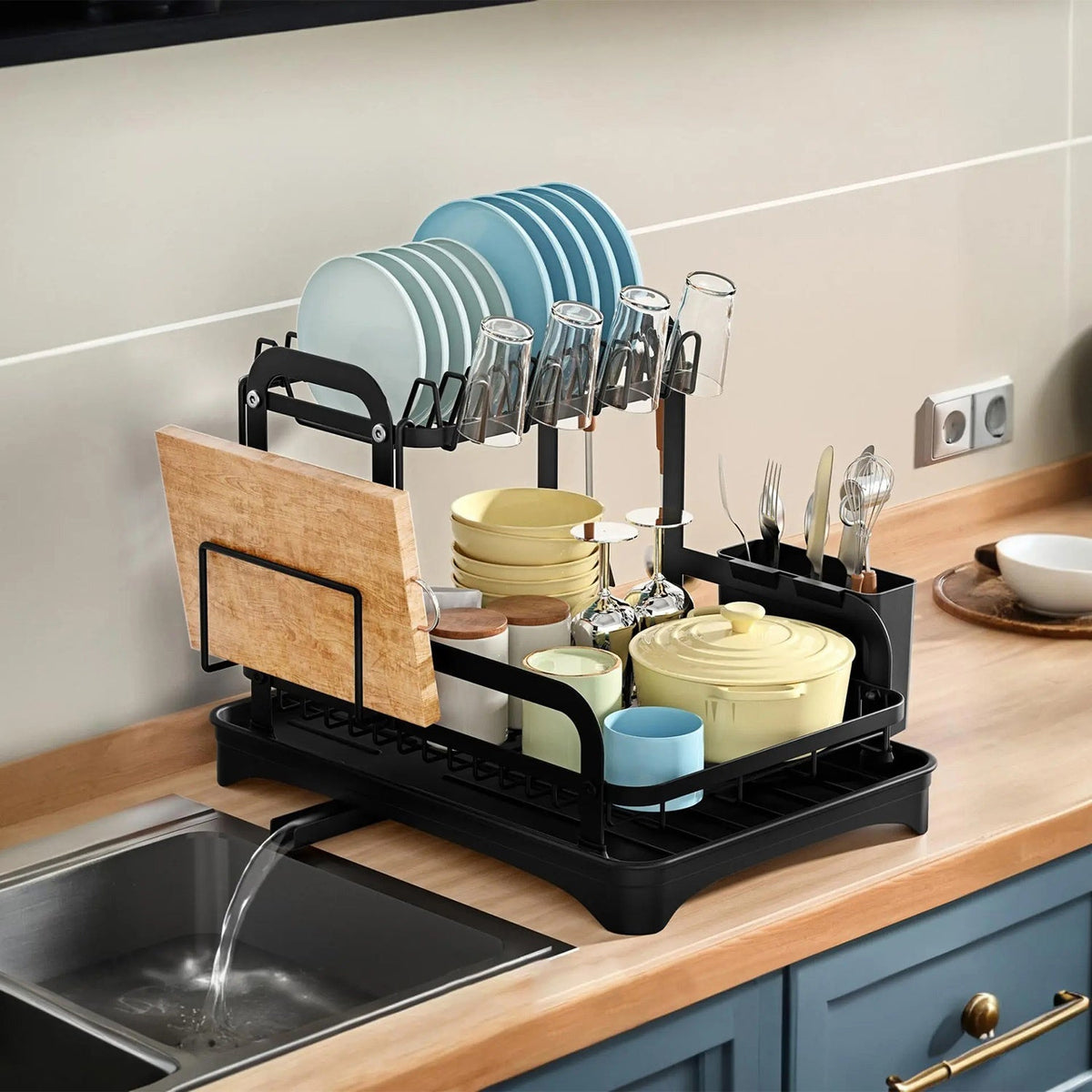1Pc 2-Tier Dish Drying Rack For Kitchen Counter Space Saving