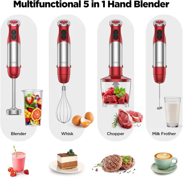 KOIOS 5-in-1 Hand Immersion Blender, 1000W 12 Speed Handheld Blender,