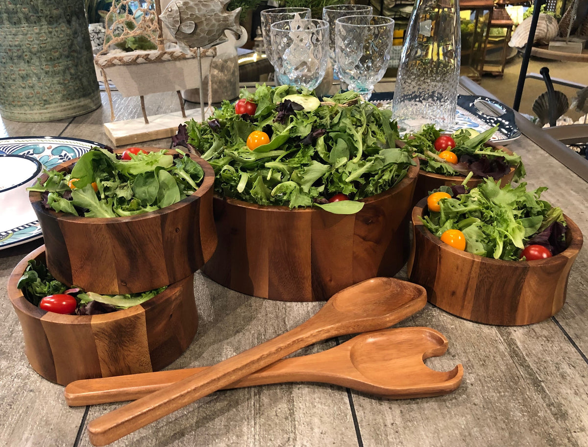 7 Piece - Large Salad Bowl with Servers and 4 Individuals 10" x 4"