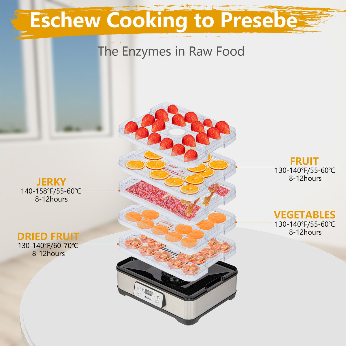 Large Drying Capacity Food Fruit Dehydrator with 5pcs Movable Trays