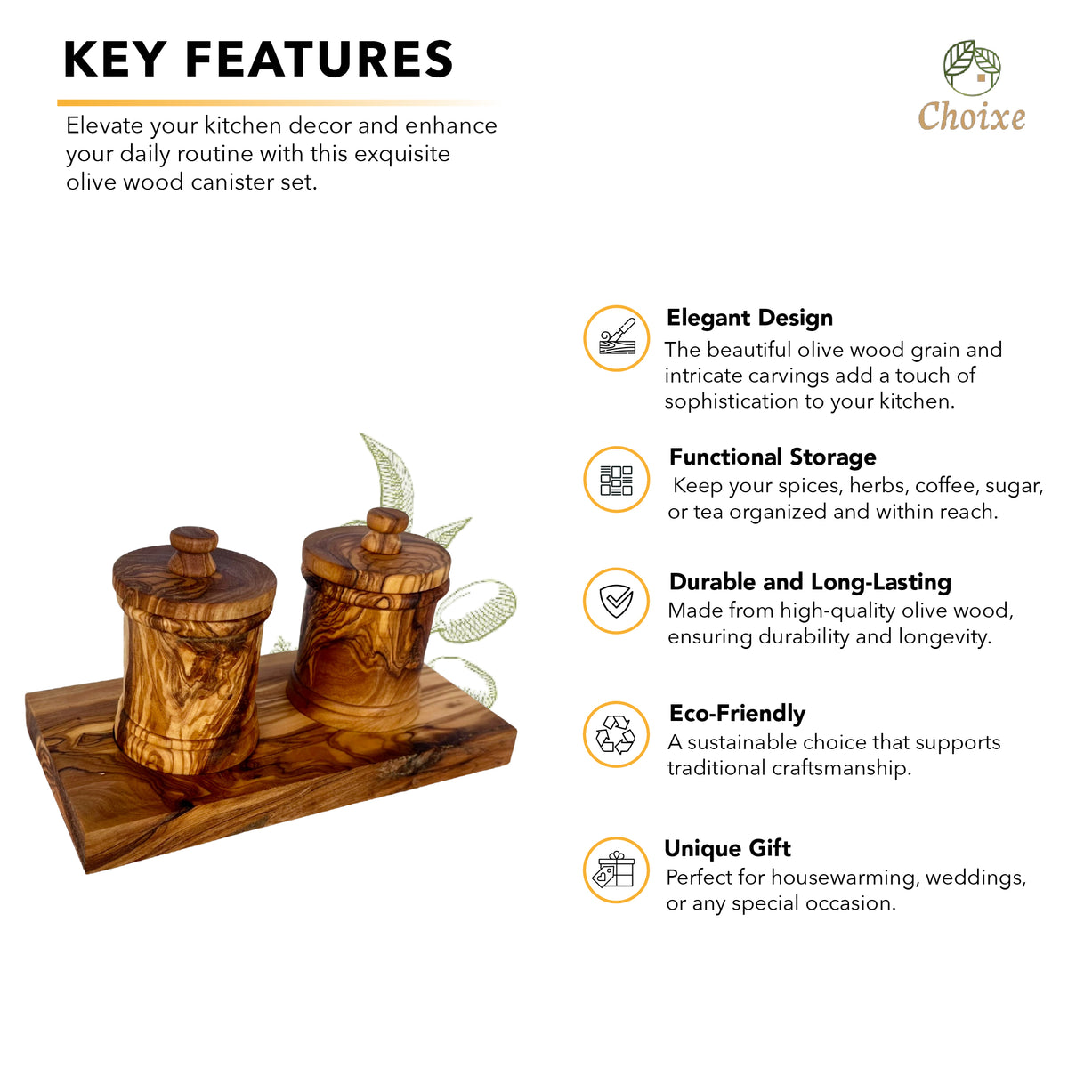 Olive Wood Canister Set – Handcrafted Kitchen Storage Jars for Coffee, Tea & Spices