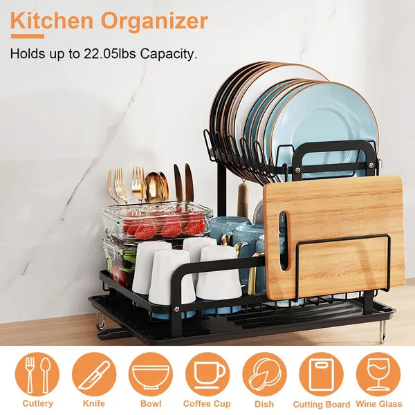 2-Tier Dish Drying Rack For Kitchen Counter Space Saving Rustproof