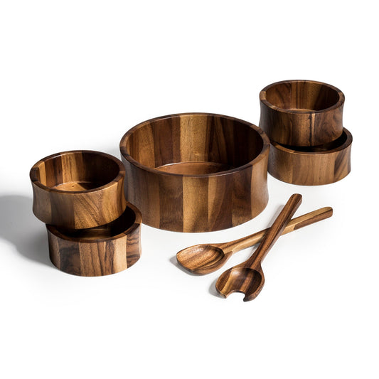 Wood salad bowl with servers
