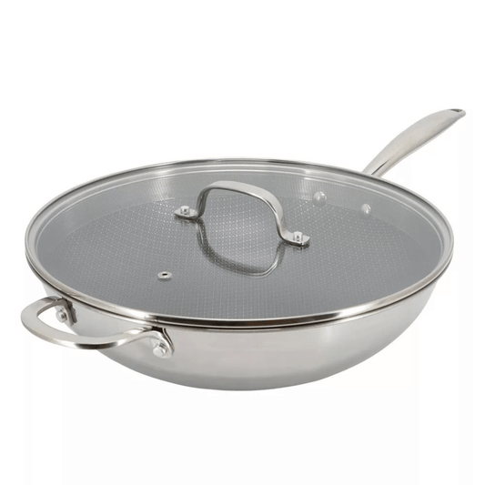 Better Chef 12.5-Inch 3-Ply Stainless Steel Nonstick Wok with Lid