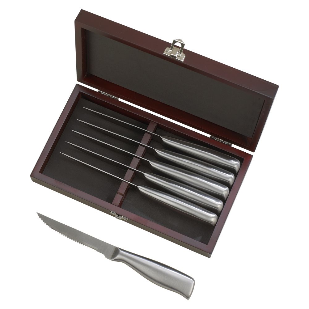 6 Piece Steak Knife Set with Hinged Rosewood Case