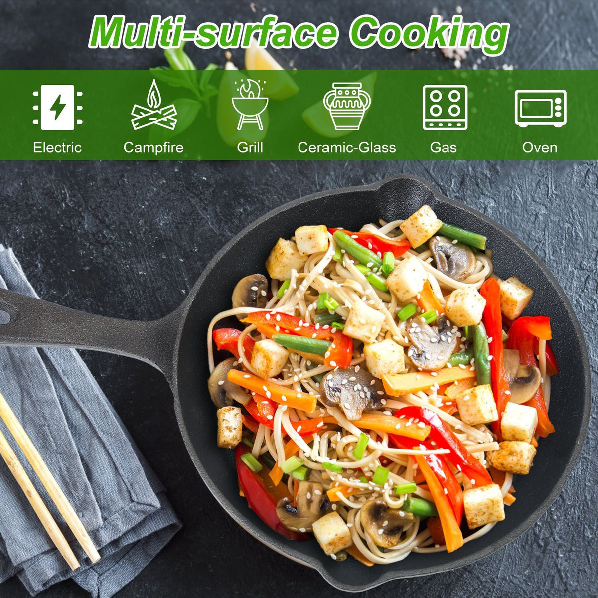 3Pcs Pre-Seasoned Cast Iron Skillet Set For Indoor Outdoor 6in 8in