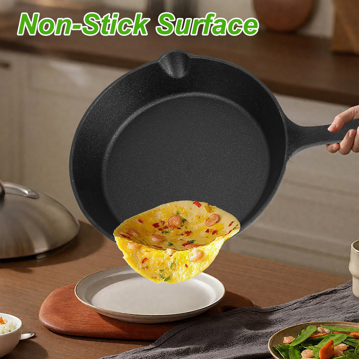 3Pcs Pre-Seasoned Cast Iron Skillet Set For Indoor Outdoor 6in 8in