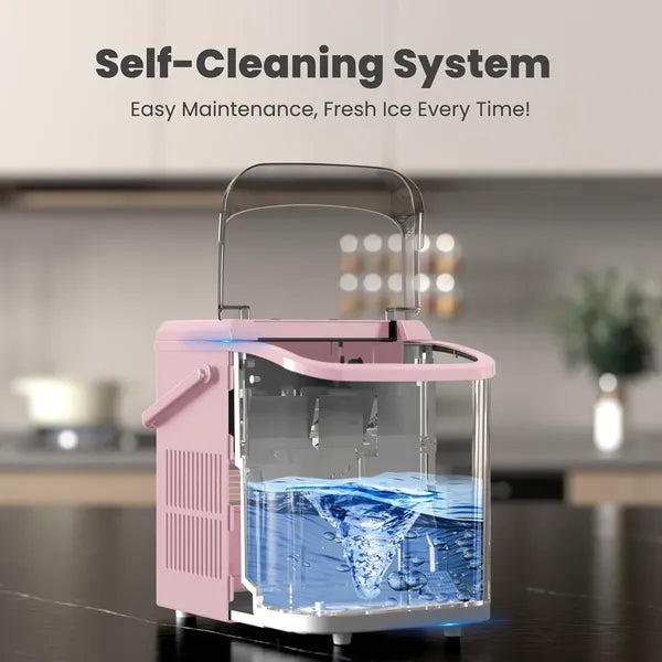 Countertop Ice Maker With Handle, 26lbs&24H Portable Ice Machine, 9