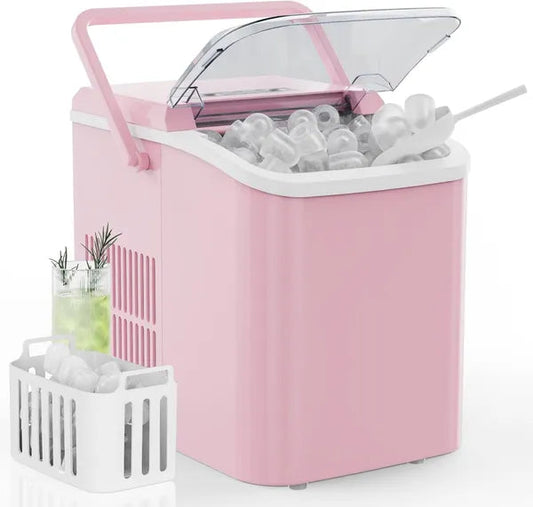 Countertop Ice Maker With Handle, 26lbs&24H Portable Ice Machine, 9