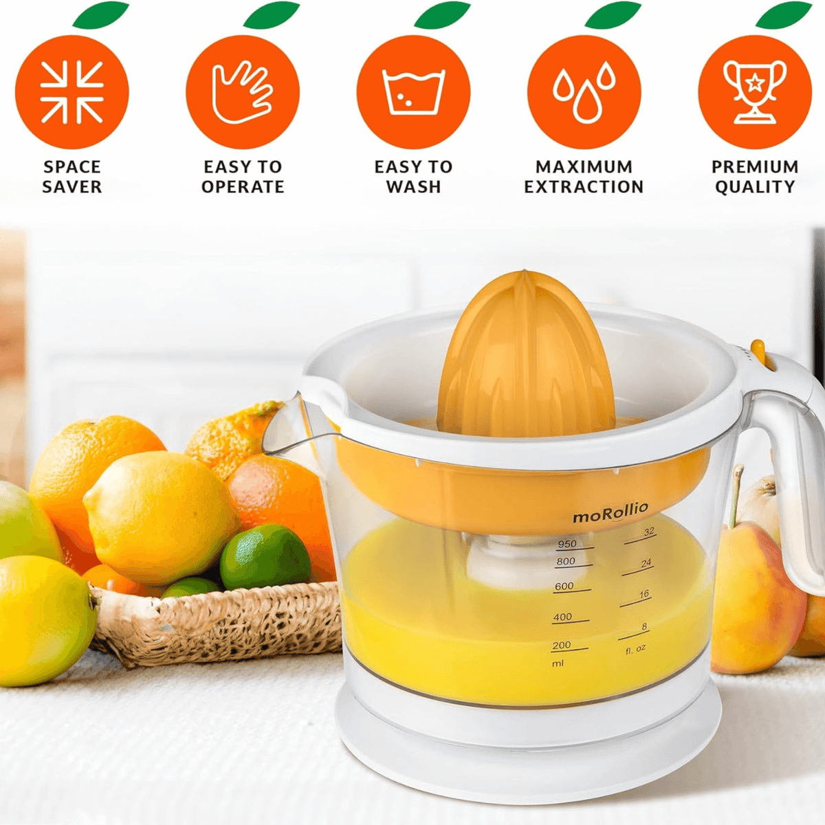 moRollio Compact 32oz Electric Citrus Juicer