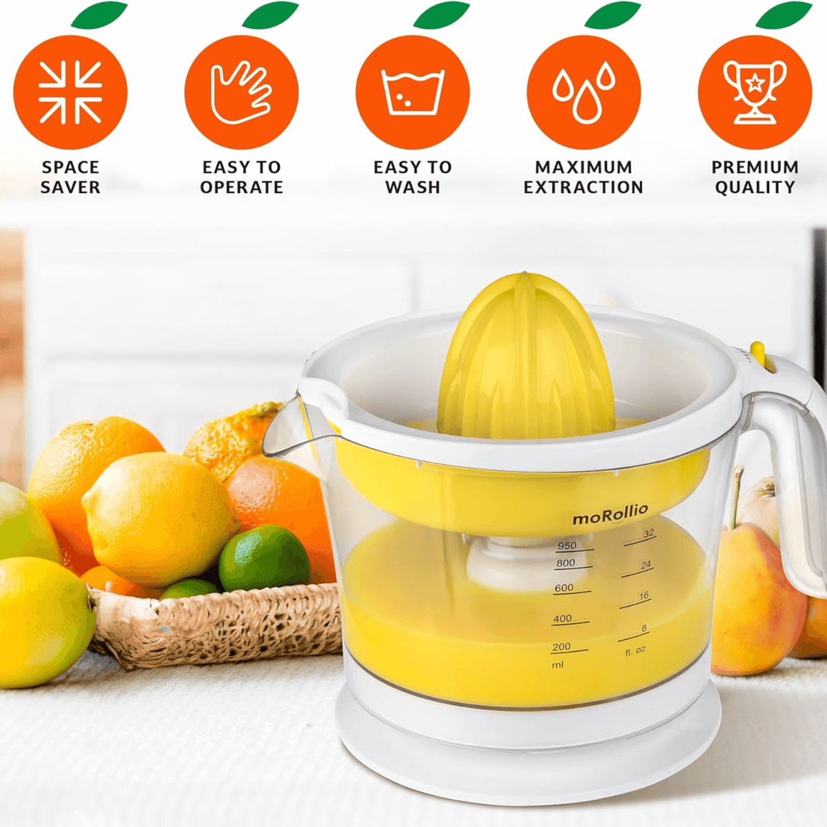 moRollio Compact 32oz Electric Citrus Juicer
