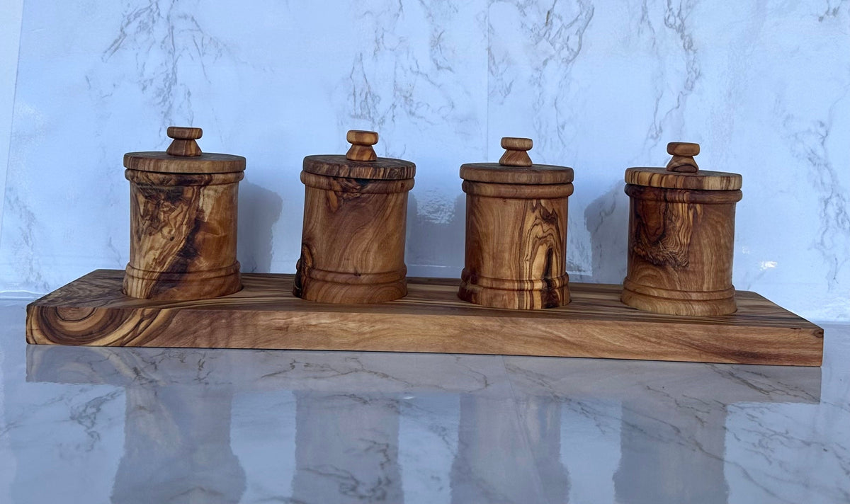 Olive Wood Canister Set – Handcrafted Kitchen Storage Jars for Coffee, Tea & Spices