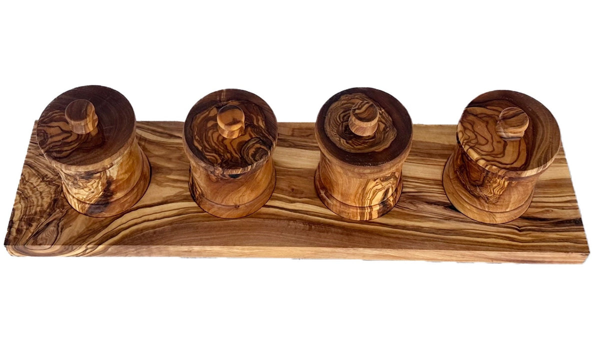 Olive Wood Canister Set – Handcrafted Kitchen Storage Jars for Coffee, Tea & Spices
