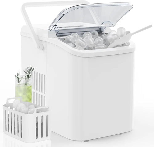 Countertop Ice Maker With Handle, 26lbs&24H Portable Ice Machine, 9