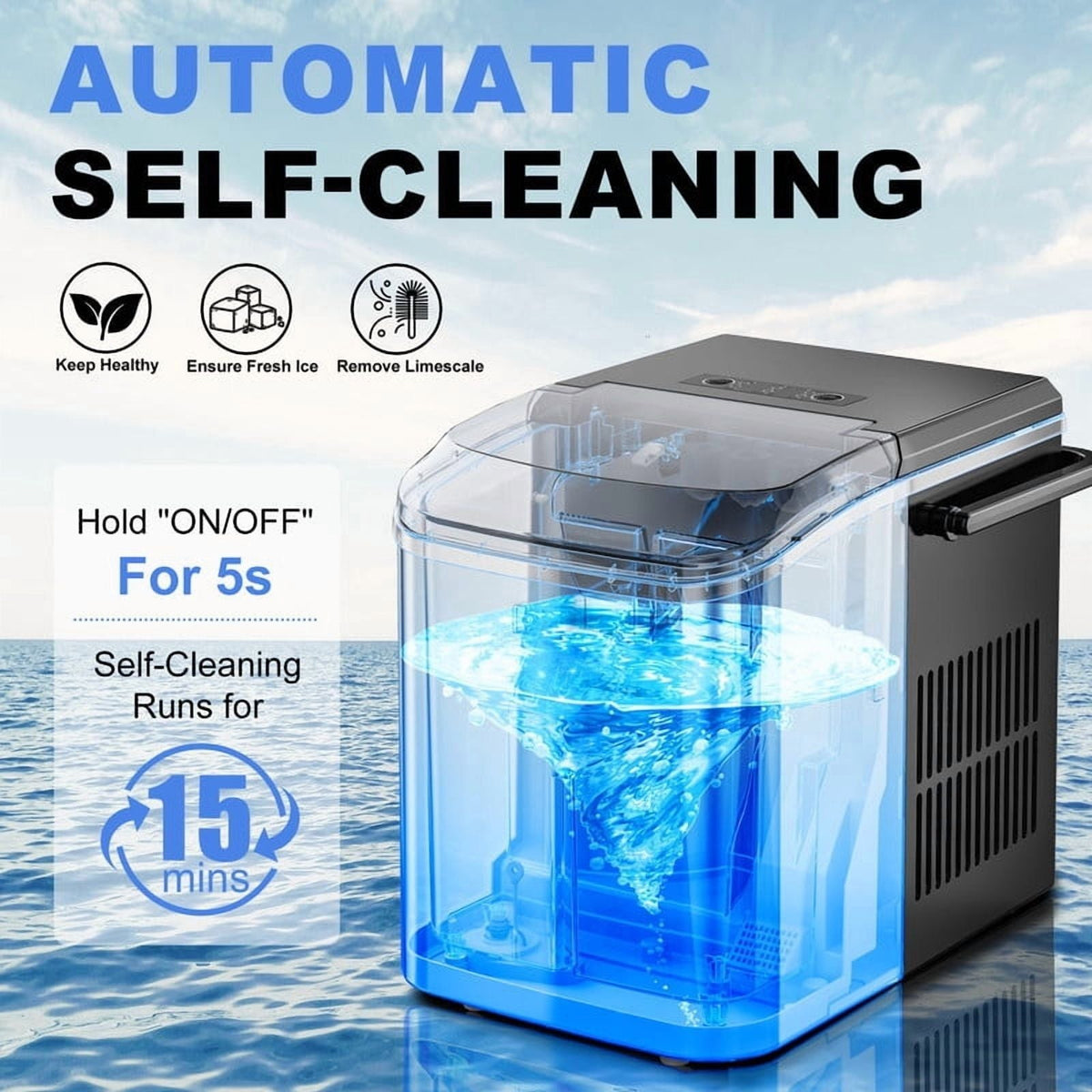 Countertop Ice Maker, 9 Bullet Ice Cubes in 6 Mins, 26lbs/24H, w/
